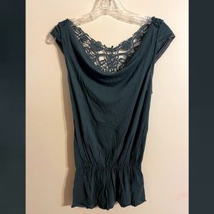 Lace Back Teal Tunic Shirt